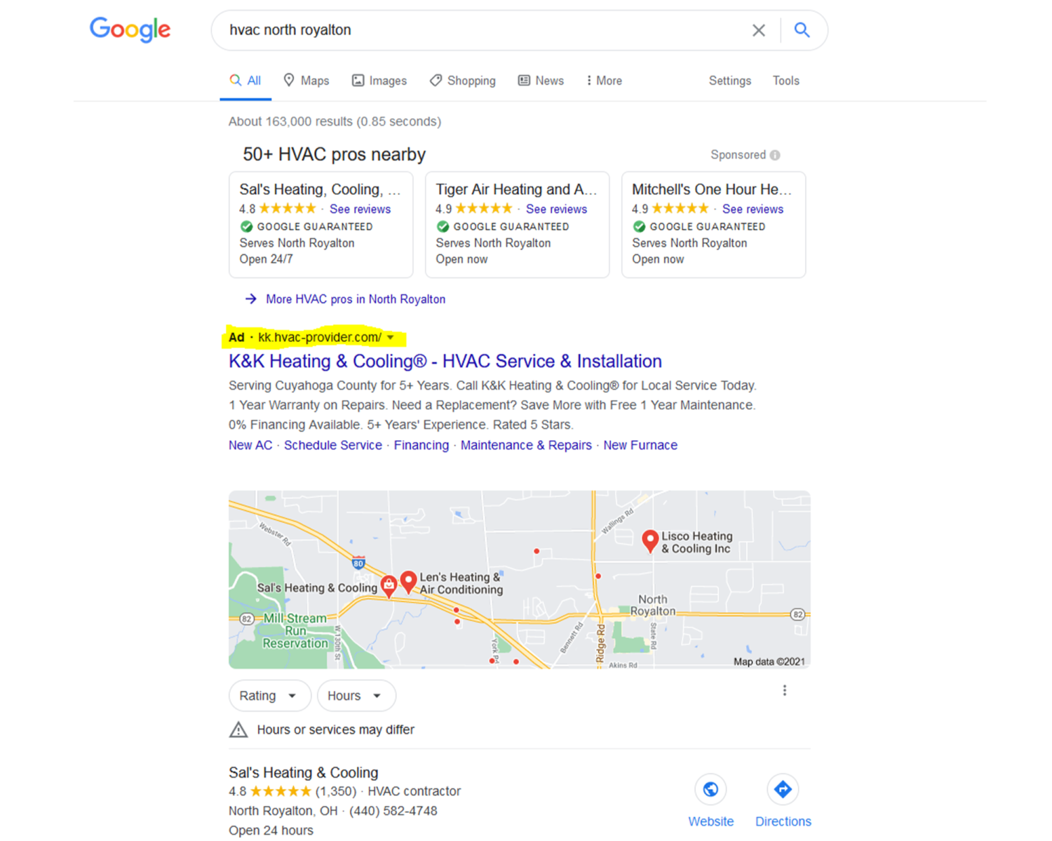 AdWords Google Search Results